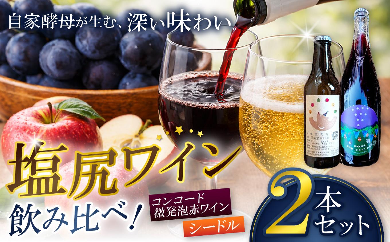 霧訪山シードル コンコード微発泡赤ワイン＆林檎微発砲（シードル） 2本セット | 塩尻ワイン ワイン コンコード りんご 微発砲 シードル 霧訪山シードル 無添加 無濾過 酒 長野県 塩尻市