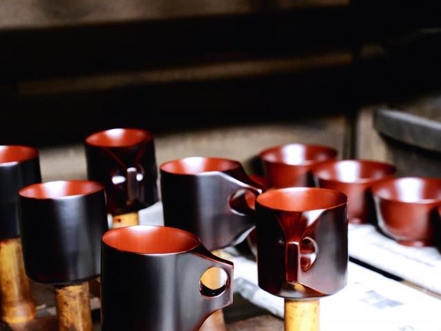 ≪木曽漆器≫ 欅 コーヒーカップセット 【黒スリ】  | コーヒーカップ マグカップ ティーカップ セット スプーン ソーサー モダン 和モダン 漆器 欅 木製 スリ漆塗 漆塗り 溜塗 木曽漆器 信州 木曽 木曾 長野県 塩尻市