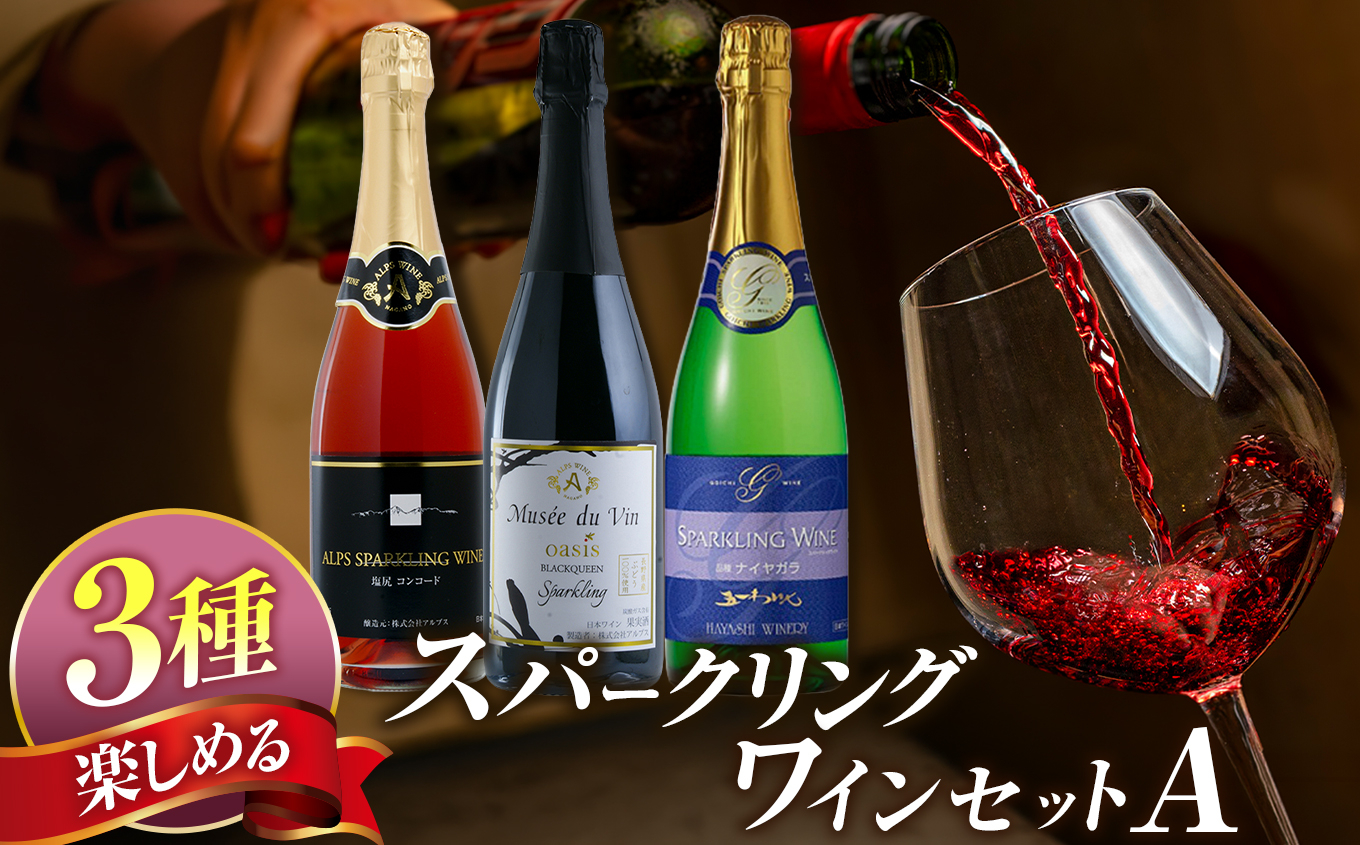 塩尻産 スパークリングワイン 3本セットA｜ワイン わいん スパークリング セット 飲み比べ 長野県 塩尻市