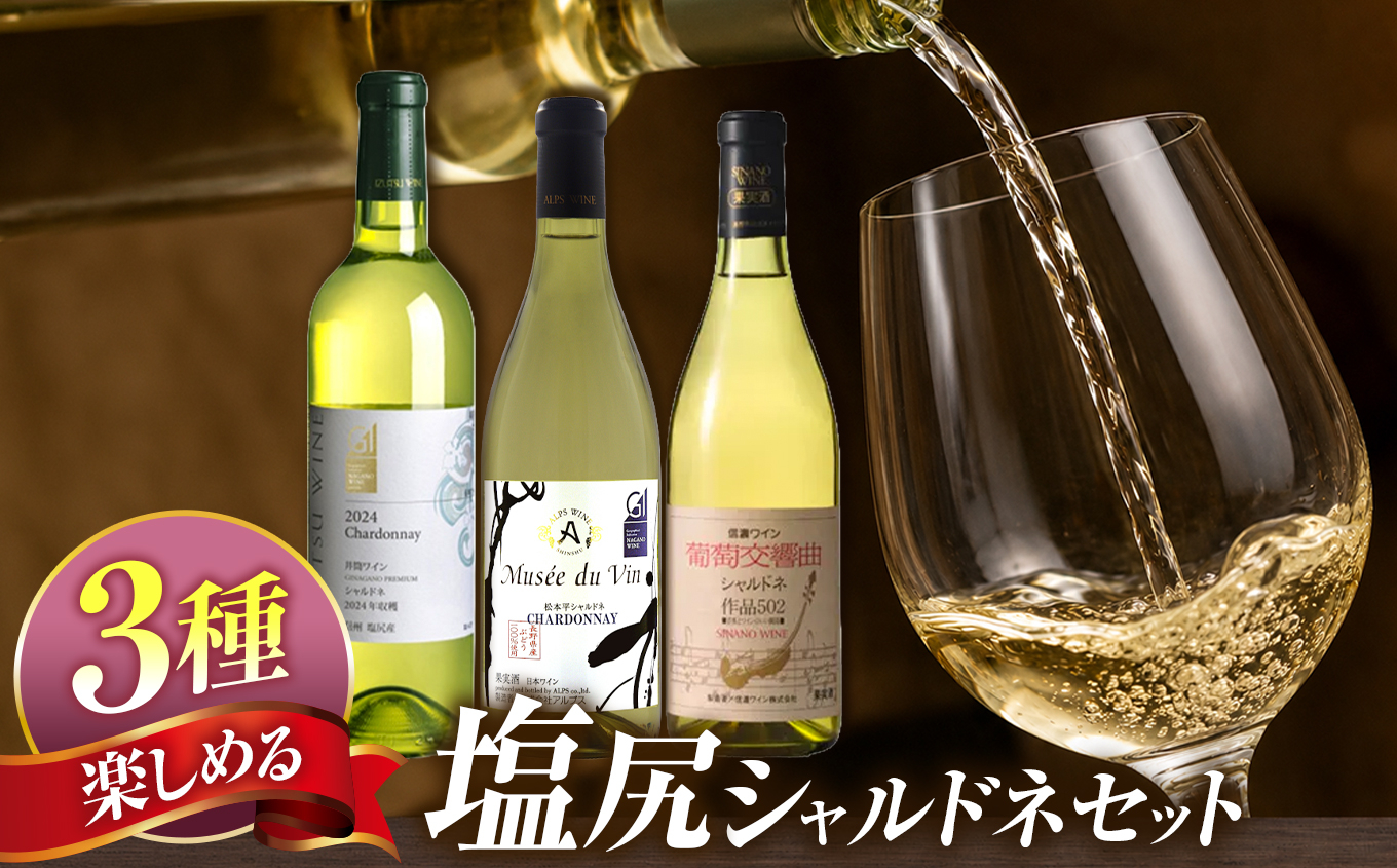 塩尻産ワイン シャルドネ 3本セット | ワイン わいん 白ワイン シャルドネ セット 飲み比べ 信濃ワイン 井筒ワイン アルプス お酒 酒 塩尻市 長野県