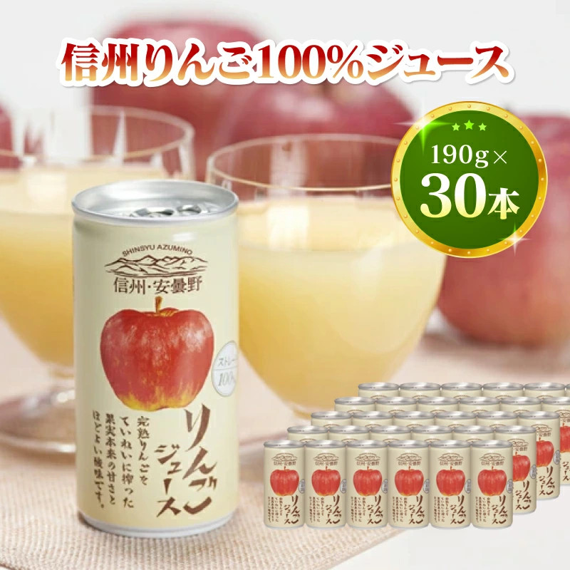 信州安曇野ストレート果汁100%りんごジュース（30本入り）【5641285】