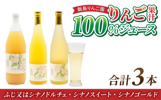 果汁100％りんごジュース3種3本セット【飯島りんご園】