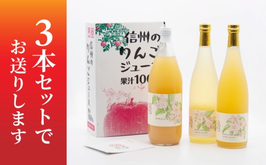 果汁100％りんごジュース3種3本セット【飯島りんご園】