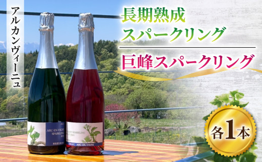 【アルカンヴィーニュ】長期熟成スパークリング＆巨峰スパークリングワイン２本セット　辛口 お酒 ギフト プレゼント 果実酒 瓶 国産 信州 長野県東御市