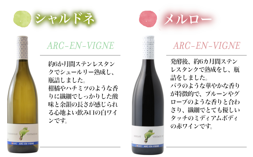 【アルカンヴィーニュ】定番ワイン 赤白2本セット (シャルドネ・メルロー)_ ｜ ワインセット 辛口 お酒 ギフト プレゼント 果実酒 瓶 国産 信州 長野県東御市 飲み比べ 日本ワイン 長野ワイン 東御ワイン ミディアム 人気