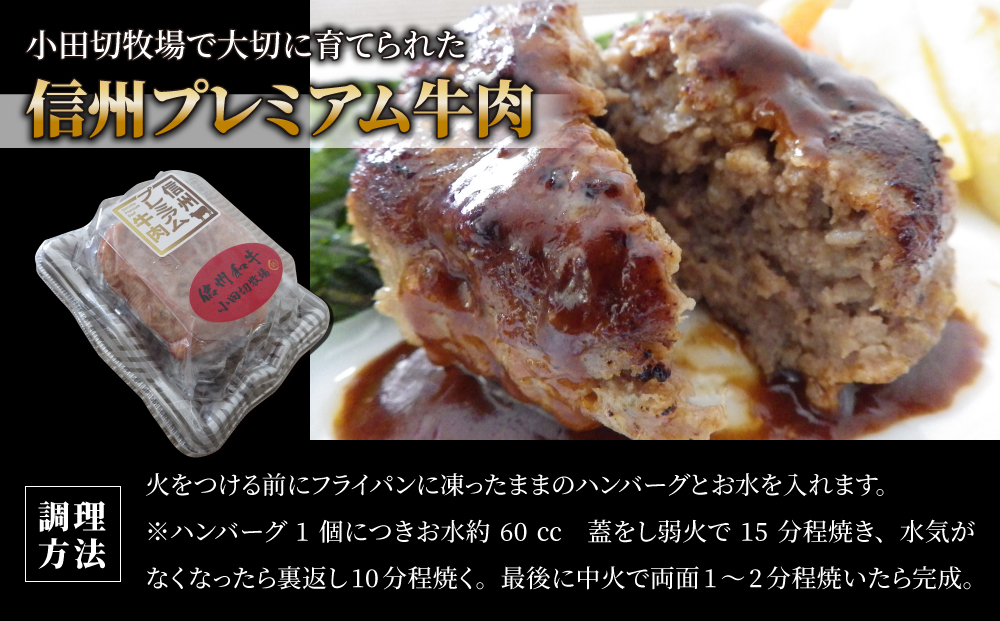【６回定期便】信州プレミアム牛100% ハンバーグ（150ｇ）×４個セット｜小田切牧場