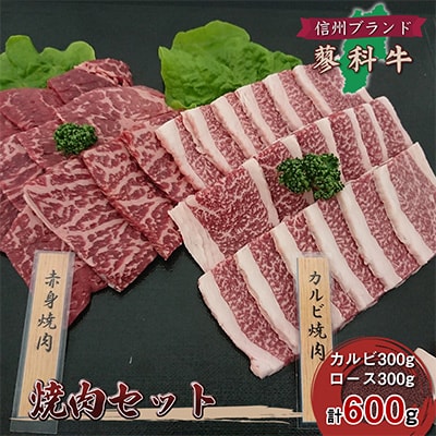 【牛肉カルビロース焼肉セット】信州蓼科牛の厳選部位カルビ300gロース 300g御代田町古越牧場産【配送不可地域：離島】【1297048】