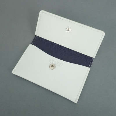 【濱野皮革工藝 HAMANO】カードケース 名刺入れ(ホワイト×ネイビー)【1647964】