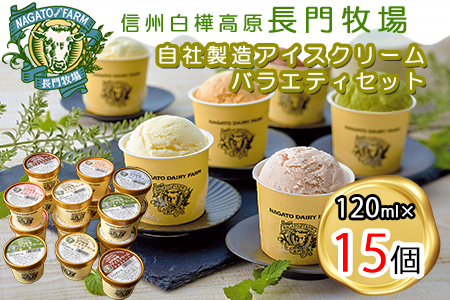 長門牧場　自社製造アイスクリーム　贅沢バラエティセット15個　人気スイーツ　濃厚ミルク　直送　牛乳　生乳　国産　夏ギフト　長野県　贈答品　お土産　お中元　お歳暮　クリスマス