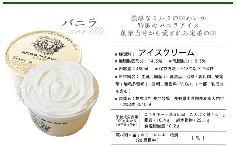 長門牧場　自社製造アイスクリーム　贅沢大サイズセットバニラ1個チョコレート1個　人気スイーツ　濃厚ミルク　直送　牛乳　生乳　国産　夏ギフト　長野県　贈答品　お土産　お中元　お歳暮　クリスマス
