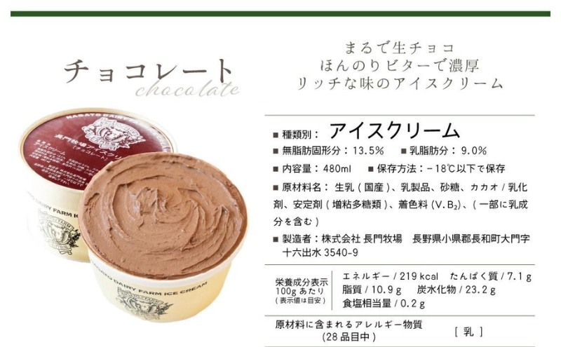 長門牧場　自社製造アイスクリーム　贅沢大サイズセットバニラ2個チョコレート2個　人気スイーツ　濃厚ミルク　直送　牛乳　生乳　国産　夏ギフト　長野県　贈答品　お土産　お中元　お歳暮　クリスマス
