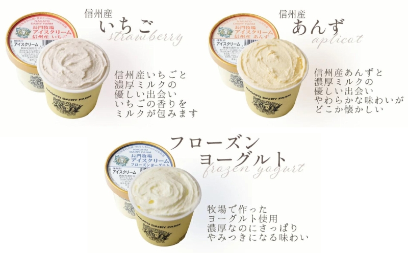 【定期便】3ヵ月連続でお届け！長門牧場アイスクリーム15個セット　6種のフレーバー詰め合わせ (バニラ、チョコレート、抹茶、ヨーグルト、いちご、あんず) スイーツ 濃厚ミルク 直送 牛乳 生乳 国産 ギフト 長野県 贈答品 お土産 お中元 お歳暮 クリスマス