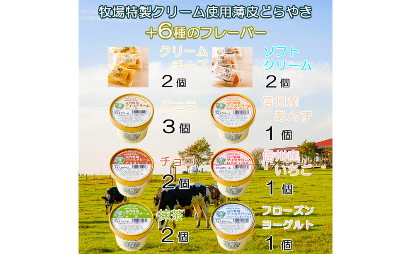 長門牧場薄皮どらやき＆アイスクリームセットD-6　人気スイーツ　濃厚ミルク　直送　牛乳　生乳　国産　夏ギフト　長野県　贈答品　お土産　お中元　お歳暮　クリスマス
