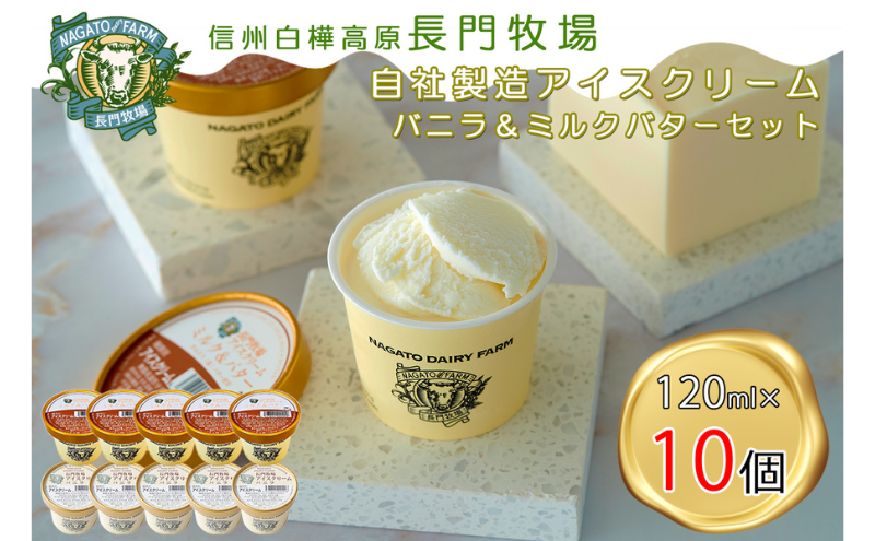 長門牧場　自社製造アイスクリーム　白い食べ比べセット10個　プレミアムフレーバー「ミルク＆バター」入り　人気スイーツ　濃厚ミルク　直送　牛乳　生乳　国産　夏ギフト　長野県　贈答品　お土産　お中元　お歳暮　クリスマス