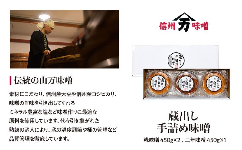 味噌 蔵出し 手詰め味噌 2種類 計3個 セット 詰め合わせ 米味噌 調味料 食べ比べ