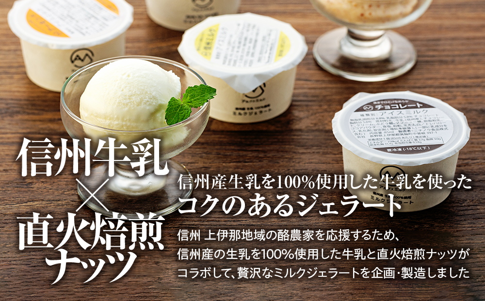 ジェラート ミルクジェラート セット 詰め合わせ 8個 4種 各2個 信州産牛乳 信州 アイス スイーツ ひんやりスイーツ おやつ デザート 食後 ピスタチオ アーモンド チョコレート  