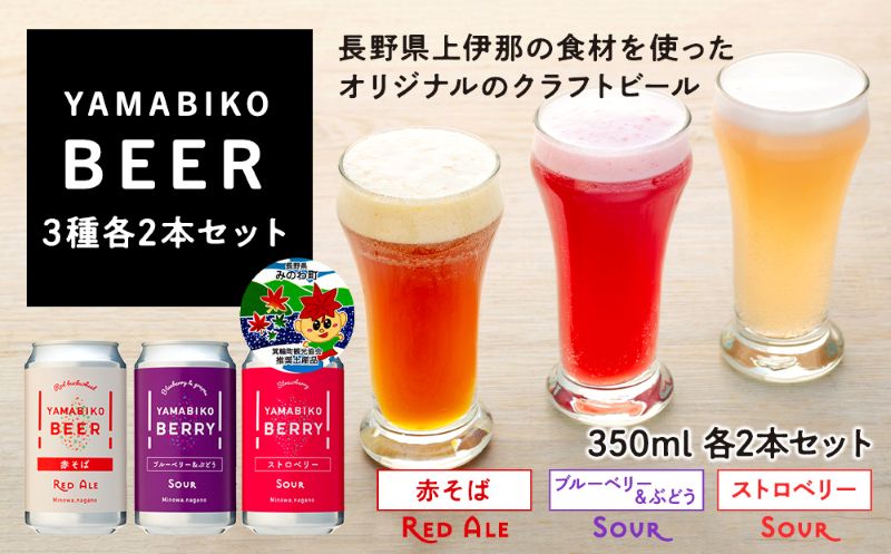 クラフトビール YAMABIKO BEER 3種 計6本 飲み比べ セット 赤そば ブルーベリー ストロベリー 詰め合わせ 地ビール フルーツ ビール フルーツビール お酒 酒 アルコール 発泡酒 珍しい フルーティー ギフト プレゼント 贈答 冷蔵 長野 長野県