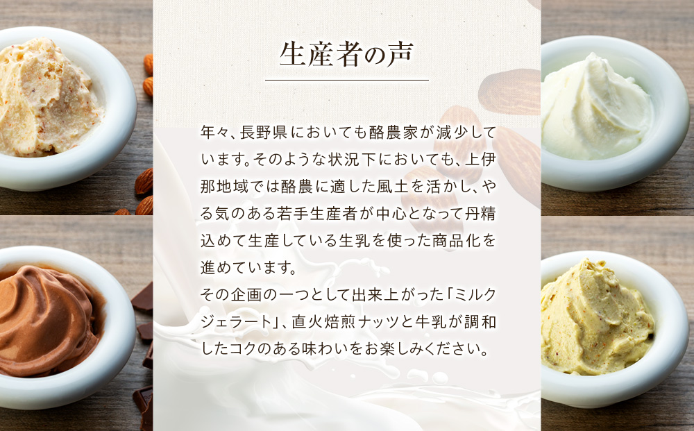ジェラート ミルクジェラート セット 詰め合わせ 24個 4種 各6個 信州産牛乳 信州 アイス スイーツ ひんやりスイーツ おやつ デザート 食後 ピスタチオ アーモンド チョコレート 箕輪町