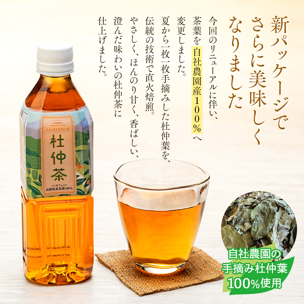 ノンカフェイン　信州伊那谷の手摘み杜仲茶〔ペットボトル 500ml×24本入〕自然豊かな胎内高原の天然水で低温抽出 化学合成農薬不使用 飲料 ドリンク 飲み物 清涼飲料水 信州 長野 長野県 