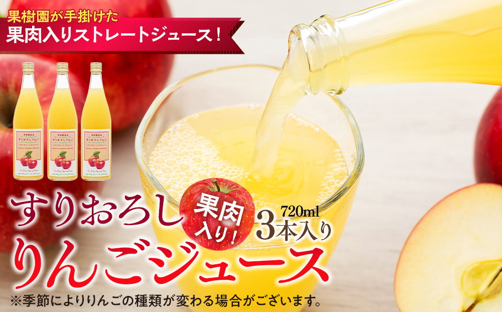 果肉入り！すりおろしりんごジュース 3本入り リンゴジュース りんご リンゴ 林檎 長野 フルーツ 果物 信州産 長野県産 特産 産地直送 おすすめ 