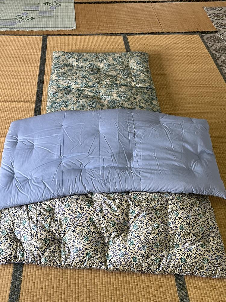 布団 敷布団 掛け布団 セット ( シングル 青柄 ) 手作り