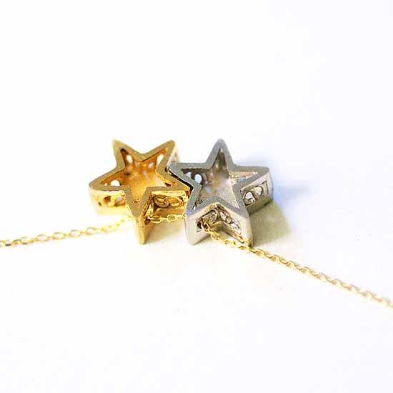 ブランツ  ふたつ星の立体ペンダントK18 プラチナ コンビ ｜ ペンダント 星 鏡面 高級 貴金属 18金 イエローゴールド プレゼント 記念日 誕生日 クリスマス 喜ばれる 五芒星 アクセサリー ネックレス ワンポイント 星空 宙ジュエリー ペンダント メテオ star スター 首飾り 天体 夜空