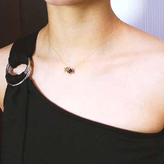 ブランツ  ふたつ星の立体ペンダントK18 プラチナ コンビ ｜ ペンダント 星 鏡面 高級 貴金属 18金 イエローゴールド プレゼント 記念日 誕生日 クリスマス 喜ばれる 五芒星 アクセサリー ネックレス ワンポイント 星空 宙ジュエリー ペンダント メテオ star スター 首飾り 天体 夜空