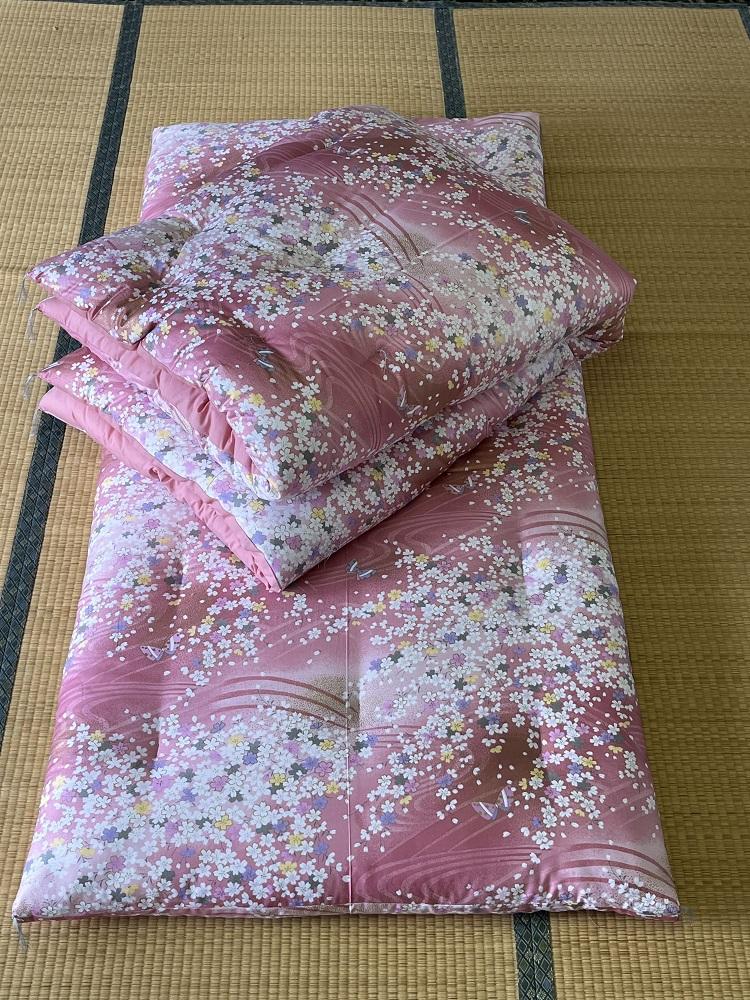 布団 敷布団 掛け布団 セット ( シングル 赤柄 ) 手作り