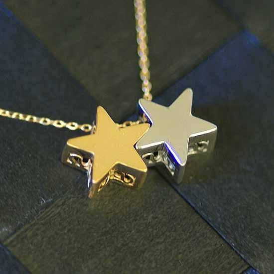 ブランツ  ふたつ星の立体ペンダントK18 プラチナ コンビ ｜ ペンダント 星 鏡面 高級 貴金属 18金 イエローゴールド プレゼント 記念日 誕生日 クリスマス 喜ばれる 五芒星 アクセサリー ネックレス ワンポイント 星空 宙ジュエリー ペンダント メテオ star スター 首飾り 天体 夜空