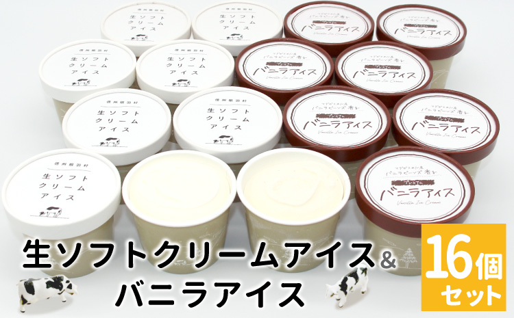 食べ比べ！乳原料南信州産100％使用！生ソフトクリームアイス&バニラアイスクリーム (80ml)×16個セット　