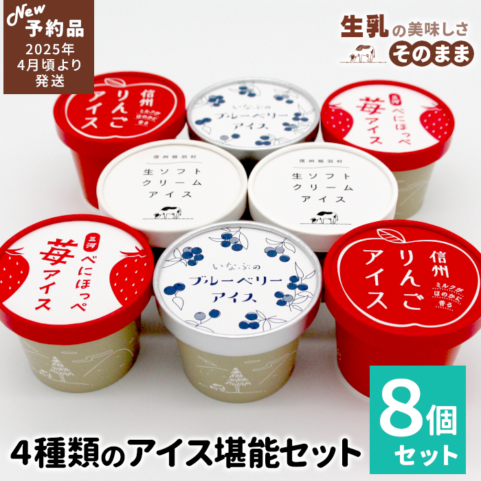 ✿新商品・先行予約✿4種類のアイス堪能８個セット 80ml 100ml  5000円 アイスクリーム アイス ミルク いちご りんご ブルーベリー