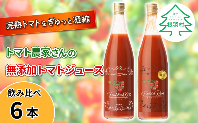 水・砂糖・塩・保存料不使用！トマト農家さんの無添加トマトジュース 飲み比べセット 大ビン6本