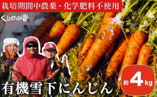 有機雪下にんじん 約4kg 栽培期間中農薬・化学肥料不使用 ［くりのみ園］ 人参 ニンジン 野菜 やさい 長野県産 信州産 期間限定 長野県産 信州産 国産 小布施町 【2026年1月～3月発送】 ［H-85］