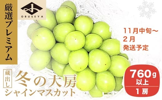 厳選プレミアム 大房 蔵出し冬のシャインマスカット 1房 760g以上［小布施屋］フルーツ 果物 長野県 ぶどう  冷蔵便 クール便 令和7年産  【2025年11月中旬～2026年2月発送】