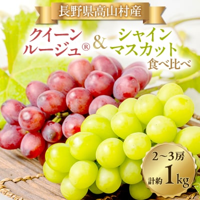 【2026年発送】シャインマスカット・クイーンルージュ(R)セット 2〜3房(約1kg)【配送不可地域：離島・北海道・沖縄県】【1636249】