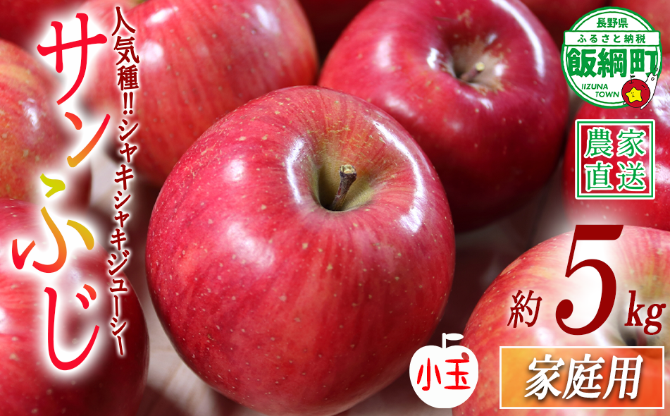 りんご サンふじ 家庭用 ( 小玉 ) 5kg 渡辺農園 沖縄県への配送不可 2026年12月中旬頃から2027年1月中旬頃まで順次発送予定 令和8年度収穫分 エコファーマー認定 減農薬栽培 長野県 飯綱町 [0803]