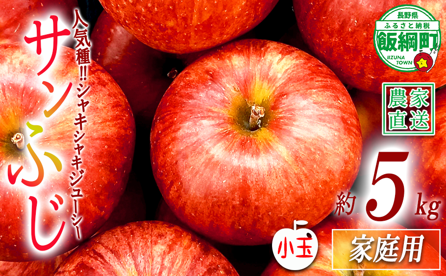 りんご サンふじ 家庭用 ( 小玉 ) 5kg 関農園 沖縄県への配送不可 2026年12月上旬頃から2026年12月下旬頃まで順次発送予定 エコファーマー認定 令和8年度収穫分 信州 果物 フルーツ リンゴ 林檎 長野 予約 農家直送 長野県 飯綱町 [1328]