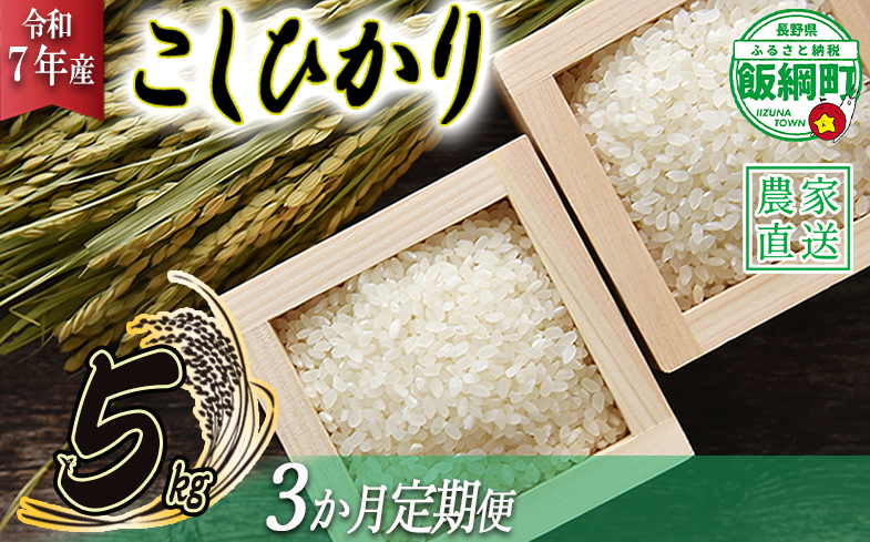 米 こしひかり 5kg × 3回 【 3か月 定期便 】( 令和7年産 ) 沖縄県への配送不可 2025年10月上旬頃から順次発送予定 米澤商店 コシヒカリ 白米 精米 長野県 飯綱町 [1349]