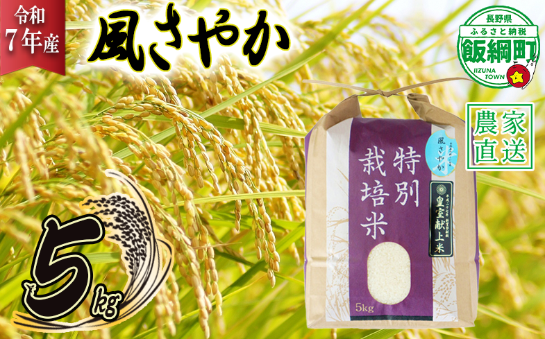 米 風さやか 5kg ( 令和7年産 ) 特別栽培米 仲俣農園 2025年11月上旬頃から順次発送予定 オリジナル米 風 さやか 白米 精米 お米 お弁当 おにぎり 信州 23000円 予約 農家直送 長野県 飯綱町 [0676]