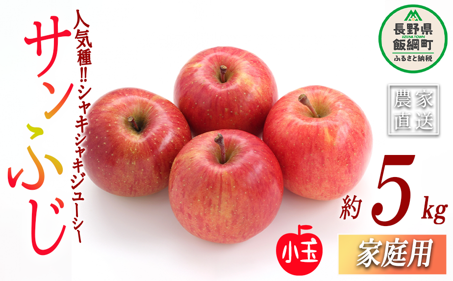 りんご サンふじ 家庭用 ( 小玉 ) 5kg 永正の地蔵尊神谷農園 沖縄県への配送不可 2026年1月上旬頃から2026年3月上旬頃まで順次発送予定 令和7年度収穫分 信州 果物 フルーツ リンゴ 林檎 長野 11000円 予約 農家直送 長野県 飯綱町 [0775]