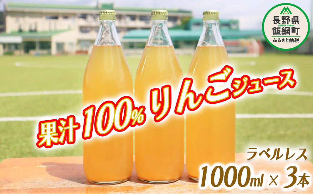 りんごジュース 果汁100% ( ラベル無し ) 1000ml × 3本 沖縄県への配送