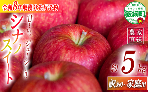 りんご 農家応援企画 シナノスイート 家庭用・訳あり5kg 【令和8年度収穫分】 ※沖縄県への配送不可 ※2026年10月上旬頃から11月上旬頃まで順次発送予定 長野県飯綱町 [0902]