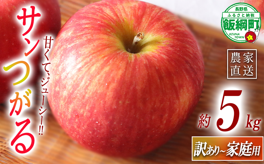 りんご サンつがる 訳あり ～ 家庭用 5kg マルハ農園 沖縄県への配送不可 2026年9月上旬頃から2026年9月中旬頃まで順次発送予定 令和8年度収穫分 エコファーマー認定 信州 果物 フルーツ リンゴ 林檎 長野 予約 農家直送 長野県 飯綱町 [1620]