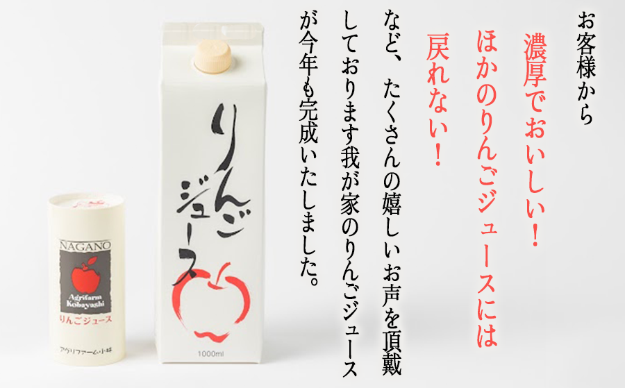 りんごジュース 1000ml×12本 無添加 酸化防止剤不使用 果汁100% 紙パック アグリファーム小林 お申込み順に発送予定 信州の環境にやさしい農産物認証 29000円 農家直送 長野県 飯綱町 [1697]