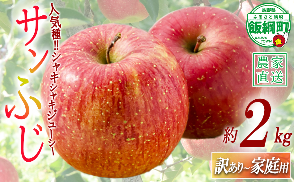 ＼農家応援企画／【令和8年度先行予約返礼品】りんご サンふじ 2kg （ 約 4 〜 6 玉 ） 訳あり 家庭用 《 ふじ リンゴ 林檎 訳アリ わけあり 不揃い 果物 くだもの フルーツ 長野県産 長野 お試し 》 令和8年収穫分 沖縄県への配送不可 2026年11月下旬頃から2027年2月上旬頃まで順次発送予定 長野県 飯綱町 [1744]