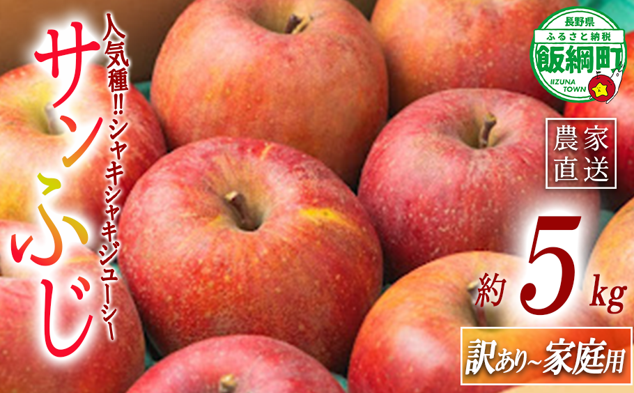 りんご サンふじ 家庭用 〜 訳あり 5kg エバラ農園 減農薬栽培 沖縄県への配送不可 2025年11月中旬頃から2026年1月上旬頃まで順次発送予定 令和7年度収穫分 信州 果物 フルーツ リンゴ 林檎 長野 12500円 予約 農家直送 長野県 飯綱町 [1817]