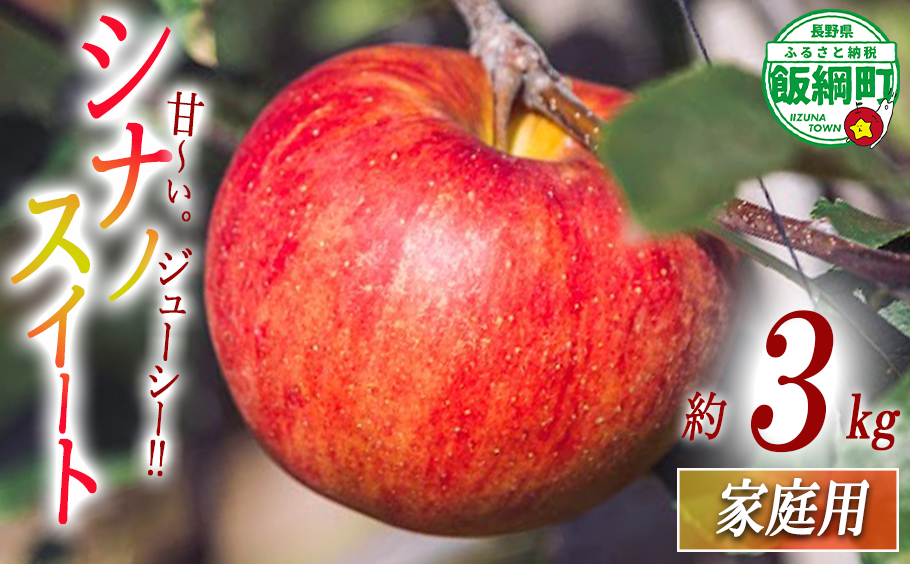 りんご シナノスイート 家庭用 3kg 相澤農園 沖縄県への配送不可 2025年10月中旬頃から2025年11月上旬頃まで順次発送予定 令和7年度収穫分 長野県 飯綱町 [1847]