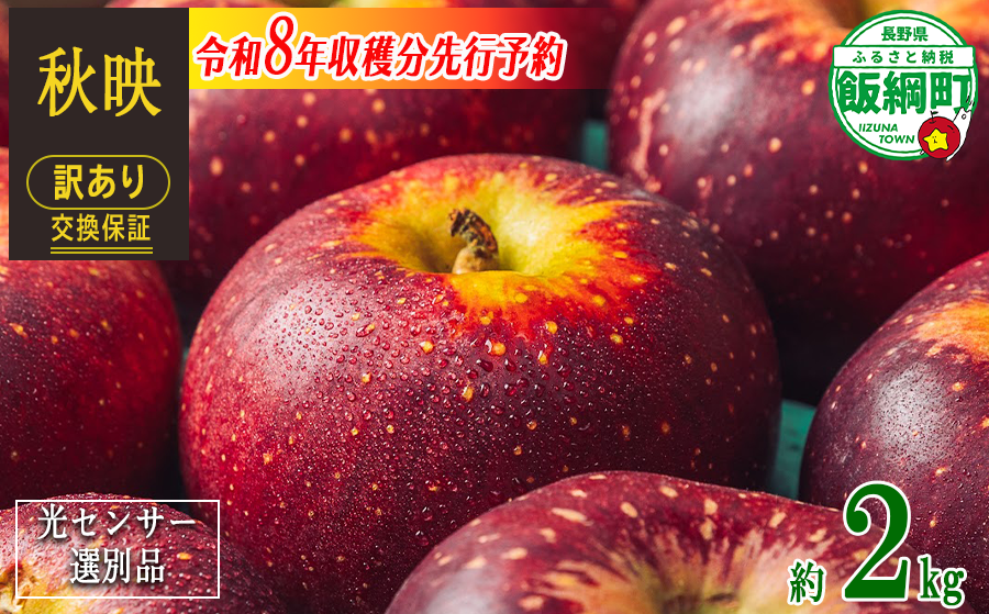 【 感謝りんご / 光センサー選別品 】 りんご 秋映 訳あり 2kg （ 5玉 〜 12玉 ） 交換保証 ながの農業協同組合 沖縄県への配送不可 2026年10月上旬頃から2026年10月下旬頃まで順次発送予定 令和8年度収穫分 傷 不揃い リンゴ 林檎 果物 フルーツ 信州 長野 8000円 予約 長野県 飯綱町 [1866]