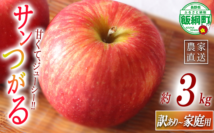 りんご サンつがる 訳あり ～ 家庭用 3kg マルハ農園 沖縄県への配送不可 2026年9月上旬頃から2026年9月中旬頃まで順次発送予定 令和8年度収穫分 エコファーマー認定 信州 果物 フルーツ リンゴ 林檎 長野 予約 農家直送 長野県 飯綱町 [1929]