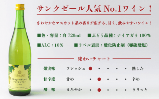 【 お酒 】 ナイアガラブラン 720ml Naiagara Blanc 【 日本ワイン / 白 / 甘口 】 St.Cousair サンクゼール 6本セット 長野県 飯綱町 [1974]